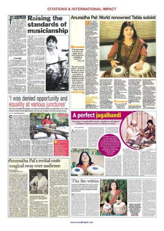 Features: world’s first female tabla maestro; musicianship; overcoming odds